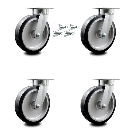 Service Caster 8 Inch Kingpinless Rubber on Aluminum Wheel Swivel Caster Set with Swivel Locks SCC-KP30S820-RAR-BSL-4